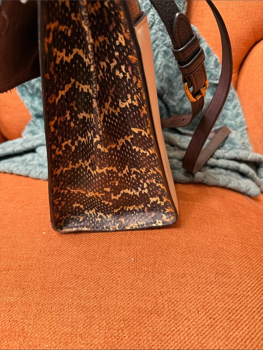 Coach Black, Cream & Multicolor Snakeskin Accent Satchel